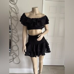 Charo Ruiz Black Noa Eyelet Skirt Set